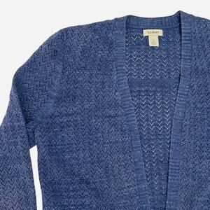 L.L. Bean Bayshore Women's Open Front Pointelle Cotton Knit Cardigan Size Small